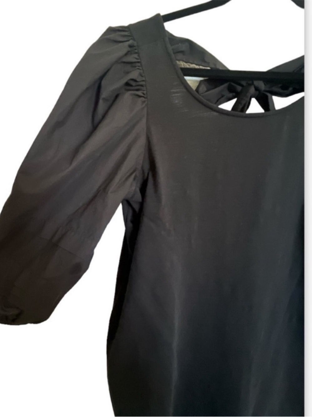 Nation LTD Calissa Black Puff Sleeve Mini Dress Tie Back Size L - Picture 5 of 11